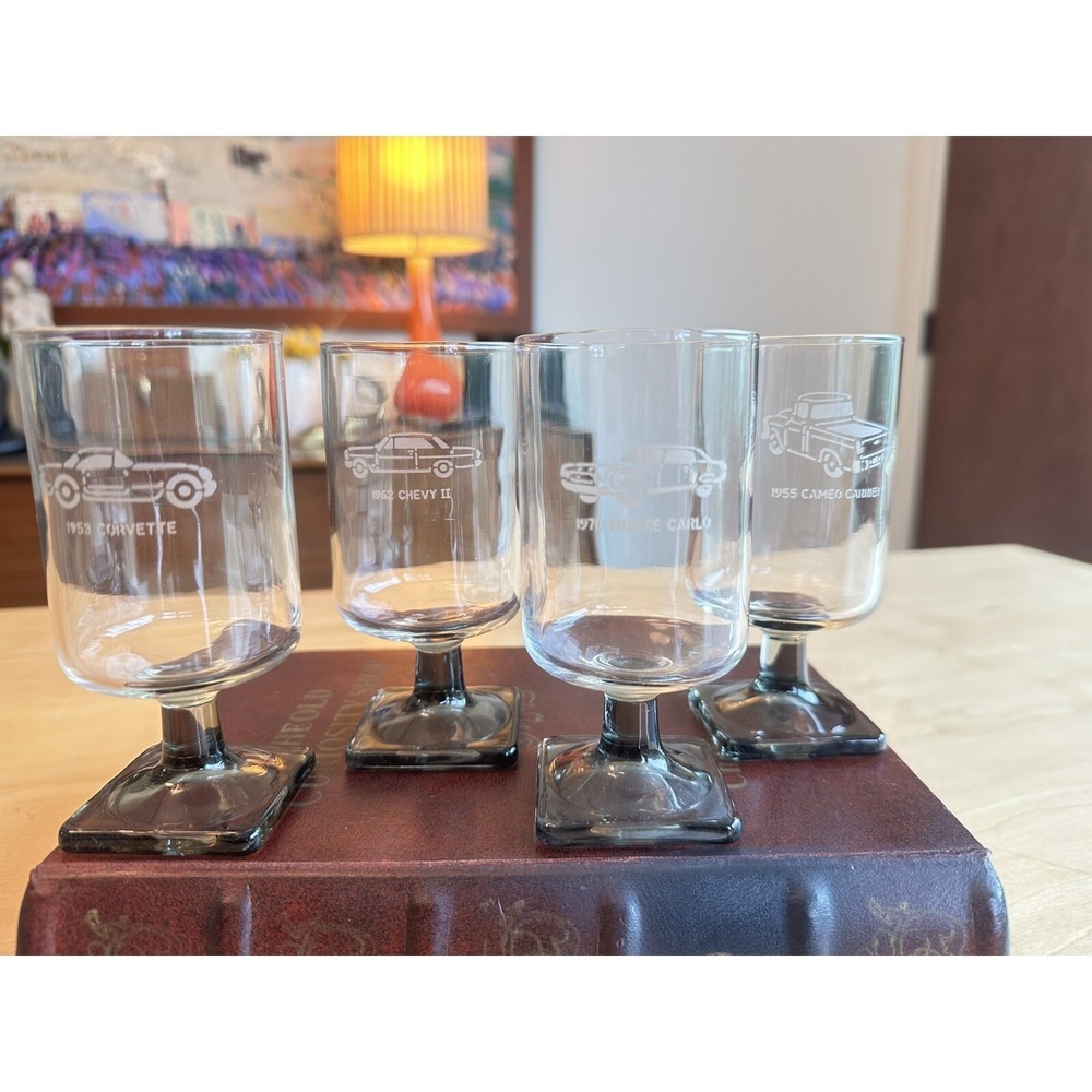 RARE‎ Find VINTAGE Federal Glass Nordic Midnight Pedestal Etched Cars SEE PICS
